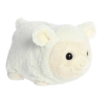 White plush bear with black eyes on a plain background
