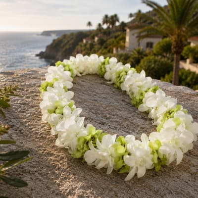 White and Green Double Orchid Lei
