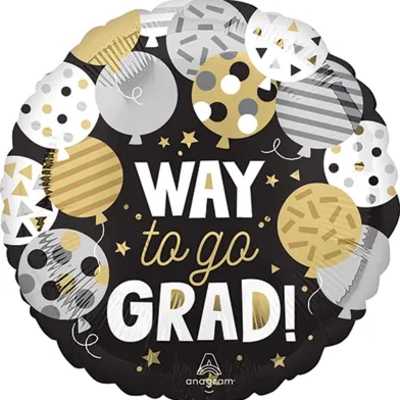 Way to Go Grad Black & Gold Mylar Balloon
