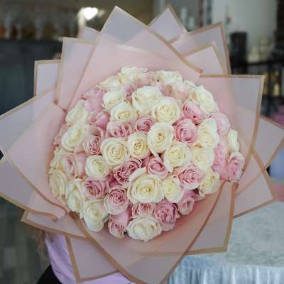 Pink and White Roses Wrapped Bouquet