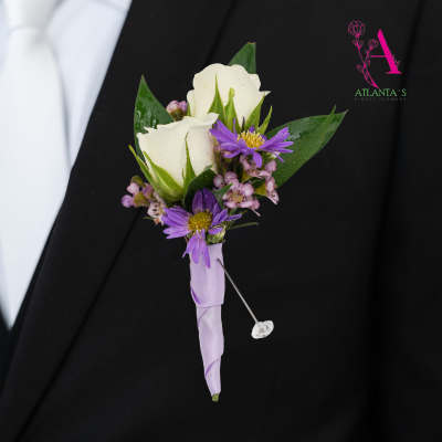 Purple & White Boutonnière