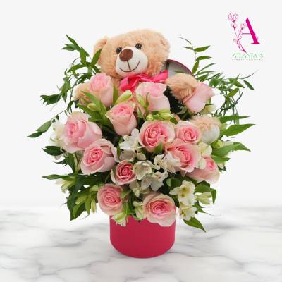 Pink Roses and Bear