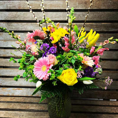 DESIGNER'S CHOICE Large Spring Beaded Vase.
