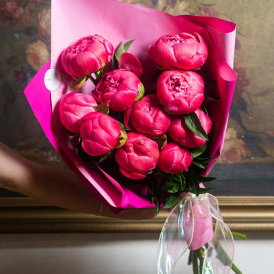 Coral Sunset Peonies Wrapped Bouquet