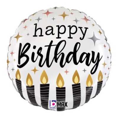 Round birthday balloon with candles and sparkles