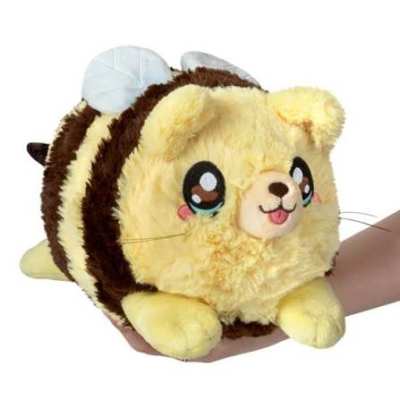 Plush bee-shaped stuffed animal with a smiling face
