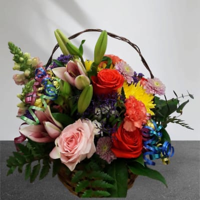 B & B Basket of Happy Blooms