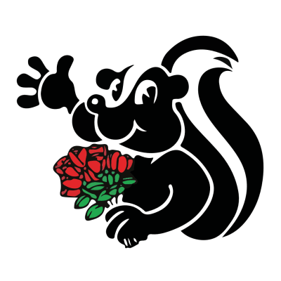 Black squirrel holding a small red flower cluster