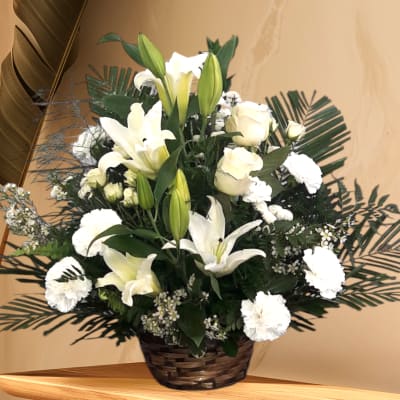 Peaceful Basket of White Lilies