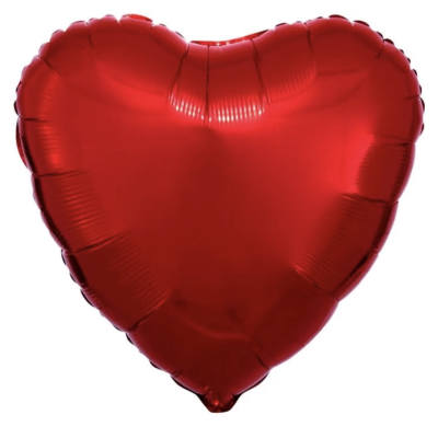 Red heart-shaped foil balloon on a white background