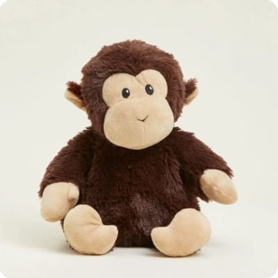 Brown plush monkey toy with beige face, hands, and feet