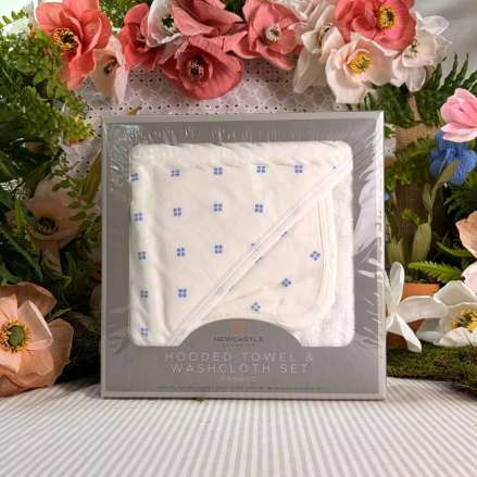 Periwinkle Dot Bamboo Hooded Towel and Washcloth Set