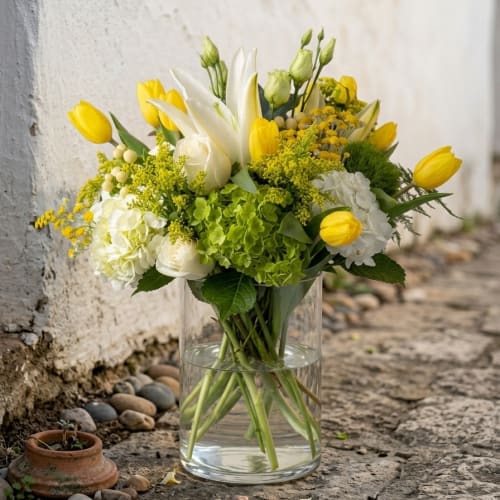 Tulip, rose hydrangea arrangment