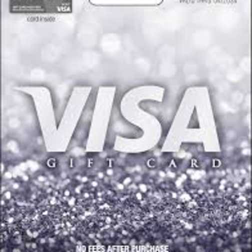 Visa gift card package with a $50 value on a silver background