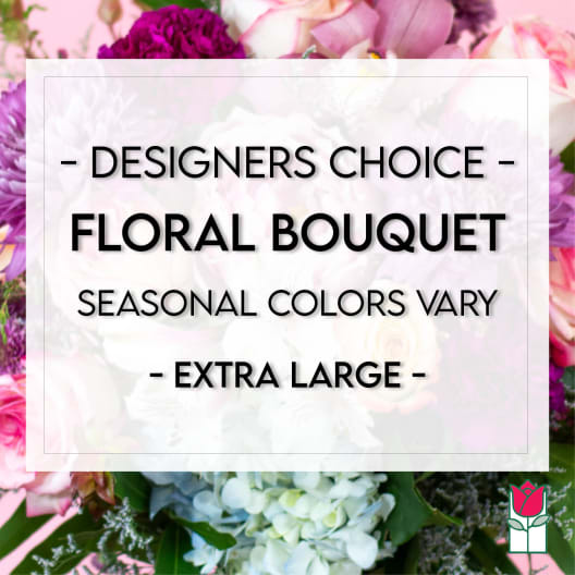 Designer’s choice floral bouquet with pink, white, and purple flowers