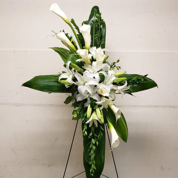 [TT-ARR175]: WHITE CALLA AND LILY CROSS