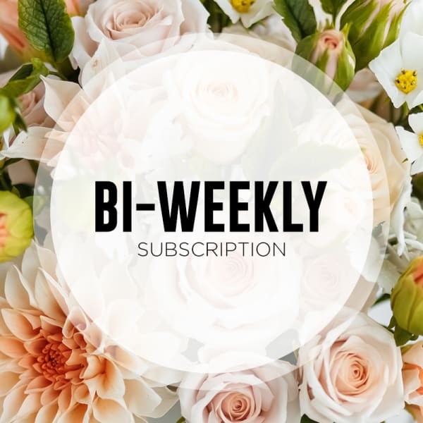Peach and white flowers with a "Bi-Weekly Subscription" label