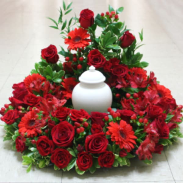RED REGARDS CREMATION URN WREATH