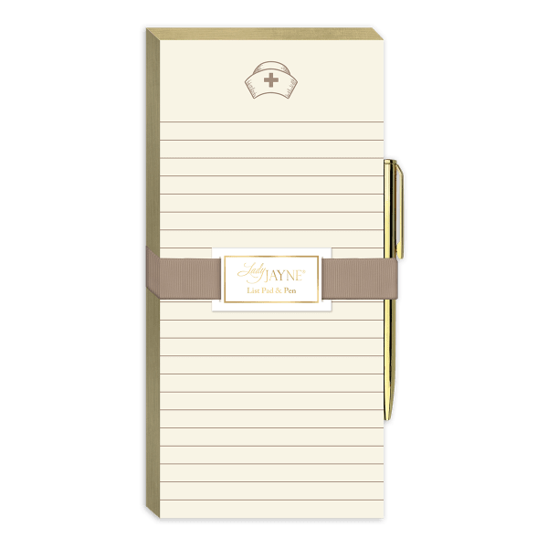 Cream lined list pad with a pen and ribbon wrap