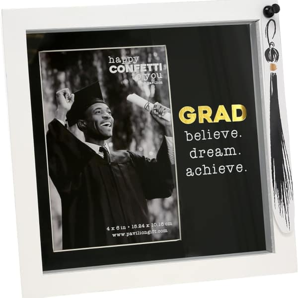 Graduation photo frame with a black insert and gold "GRAD" text