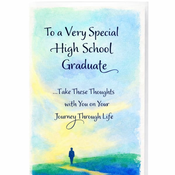 High school graduation greeting card with watercolor landscape and walking figure