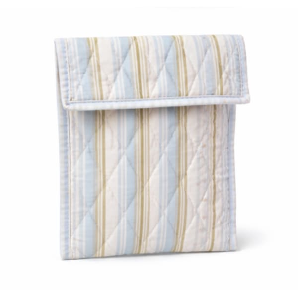Quilted striped fabric pouch in pale blue and cream