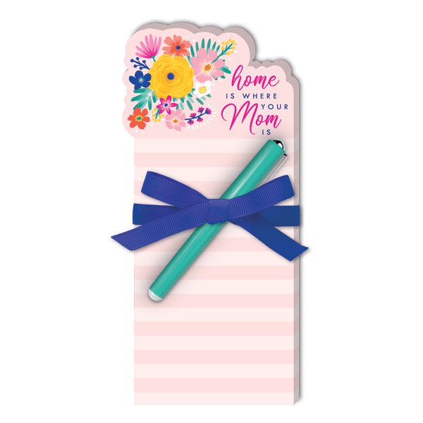 Mother's Day gift tag with flowers and a ribbon-tied pen