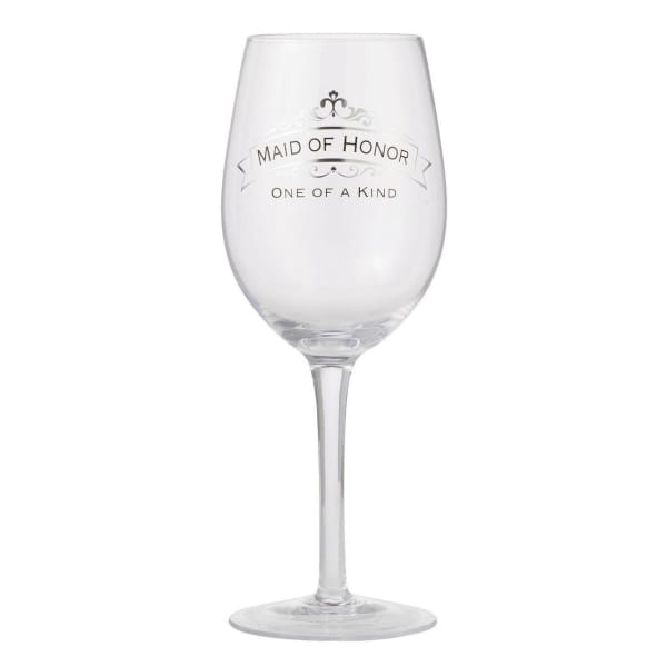 Clear wine glass with "Maid of Honor" text