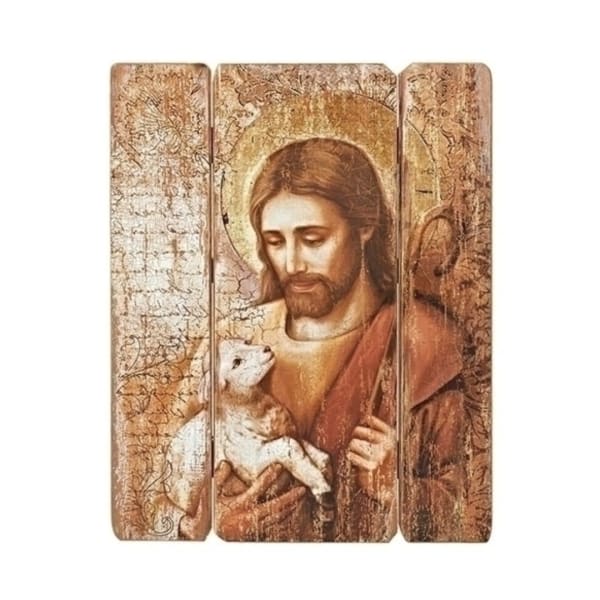 Religious wall art of Jesus holding a lamb