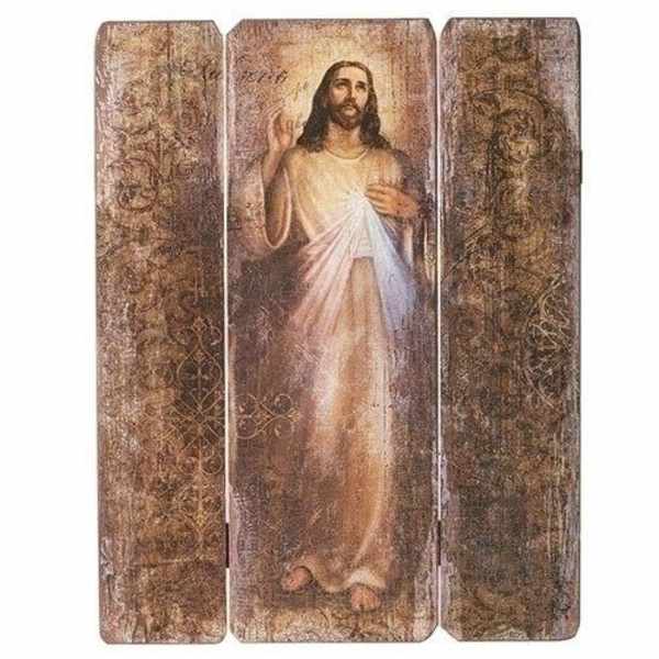 Three-panel religious wall art with an image of Jesus in the center