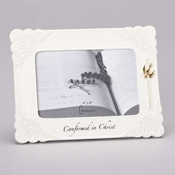 White decorative photo frame with the words Confirmed in Christ