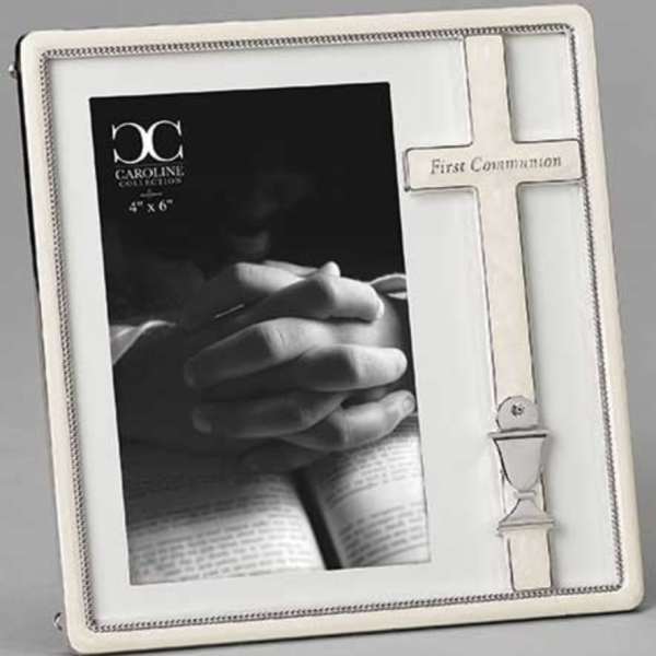 RELIGIOUS GIFTS- FIRST HOLY COMMUNION- 7.25"H COMMUNION FRAME 4X6 W/CROSS & CHALICE CAROLINE
