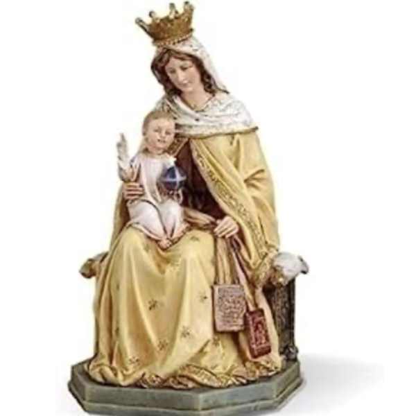 Statue of a crowned woman holding a child on a pedestal