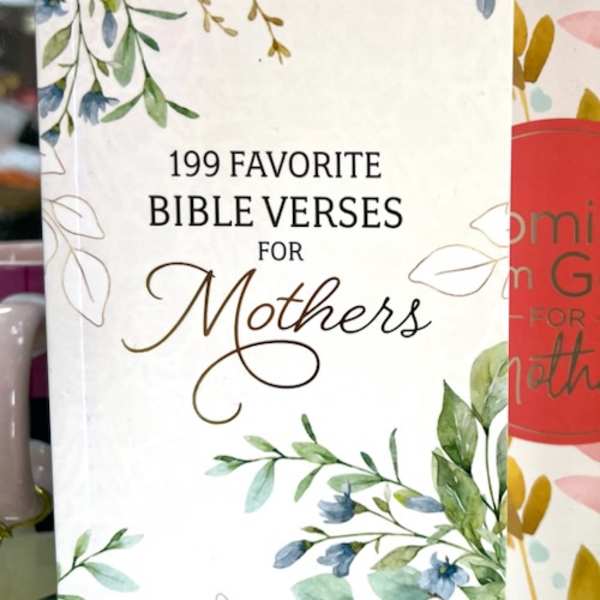 Book titled "199 Favorite Bible Verses for Mothers" with floral cover