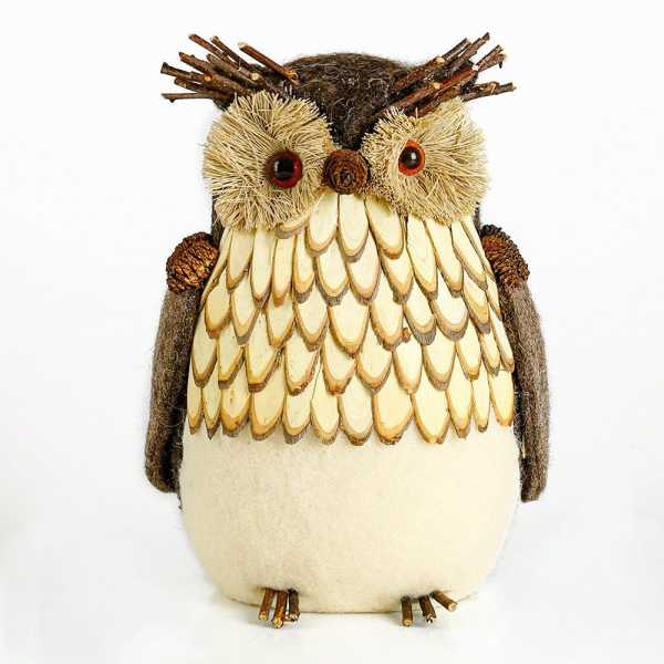 Decorative owl figurine made from natural materials