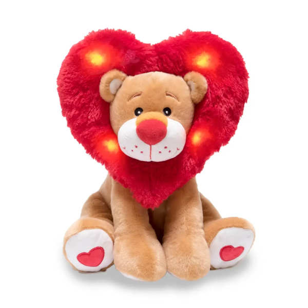 Plush teddy bear with a red heart-shaped mane and glowing lights