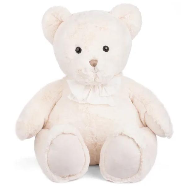 Cream teddy bear plush with a ribbon bow