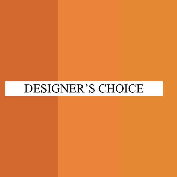 Abstract orange color blocks with the words DESIGNER'S CHOICE in the center.