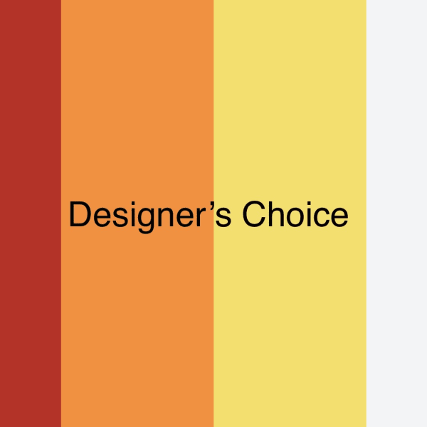 Graphic with red, orange, yellow, and white vertical stripes and the words “Designer’s Choice” in black text