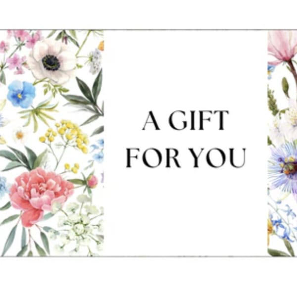 Floral gift card with colorful illustrated flowers framing the words A GIFT FOR YOU