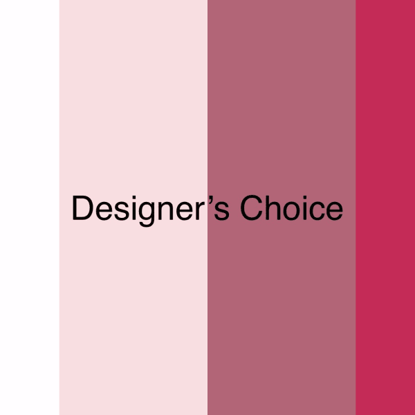 Pink and red vertical color blocks with the text Designer’s Choice in the center
