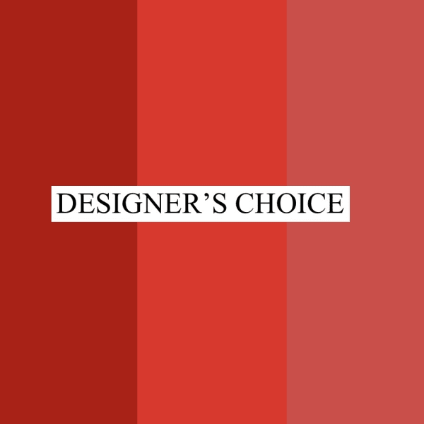 Red tonal background graphic with the words DESIGNER'S CHOICE in the center