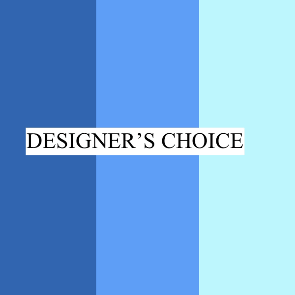 Blue striped designer's choice graphic with centered text