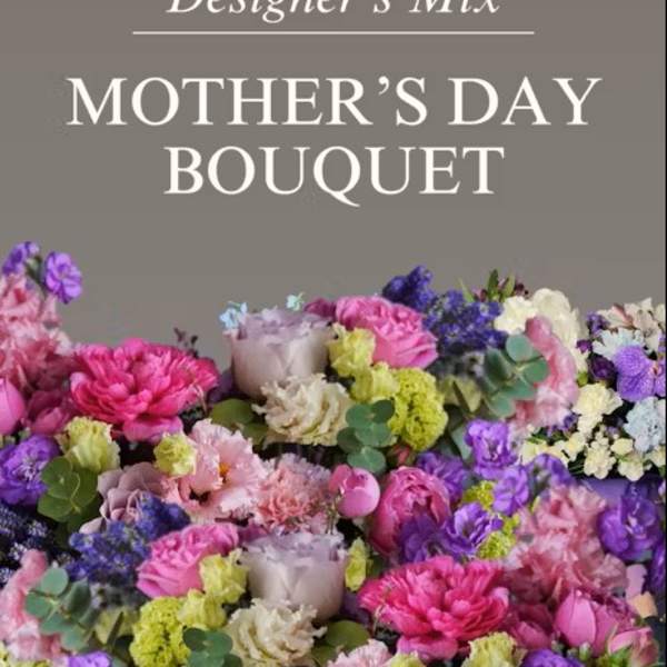Colorful mixed bouquet of pink, purple, and cream flowers for Mother’s Day