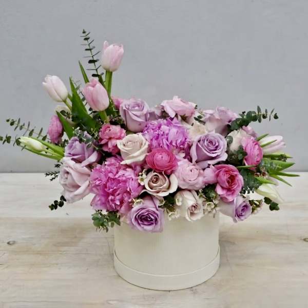 Sweet Lavender Peony Hat Box - My Glendale Florist