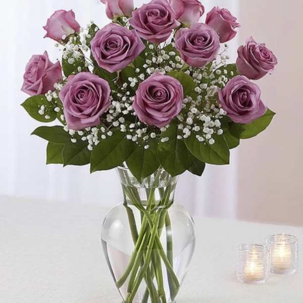 A Dozen Lavender Roses