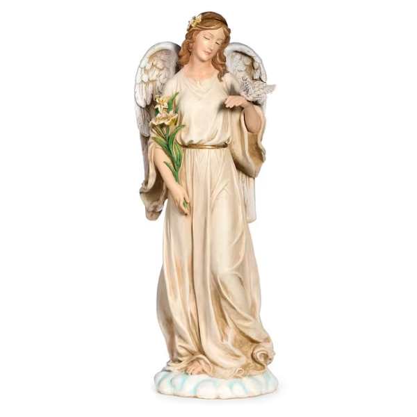 Angel figurine holding white flowers