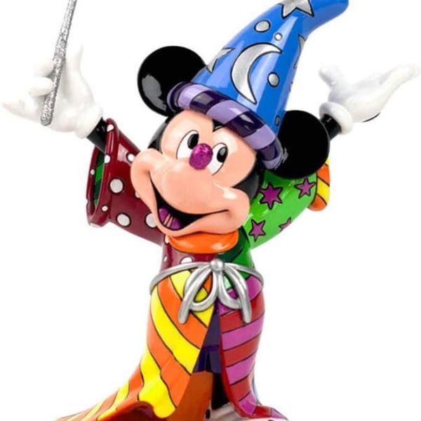 Colorful Mickey Mouse figurine in a wizard costume with arms raised