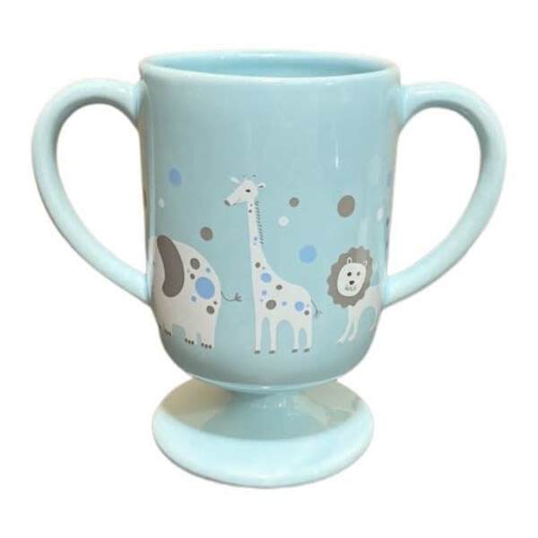 Light blue handled cup with animal illustrations