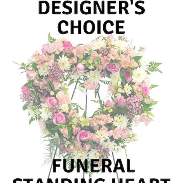 Pastel floral standing heart funeral tribute on an easel